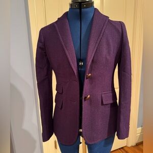 J.Crew Herringbone Wool Leather Knot Buttons Blazer Purple 0 Petite